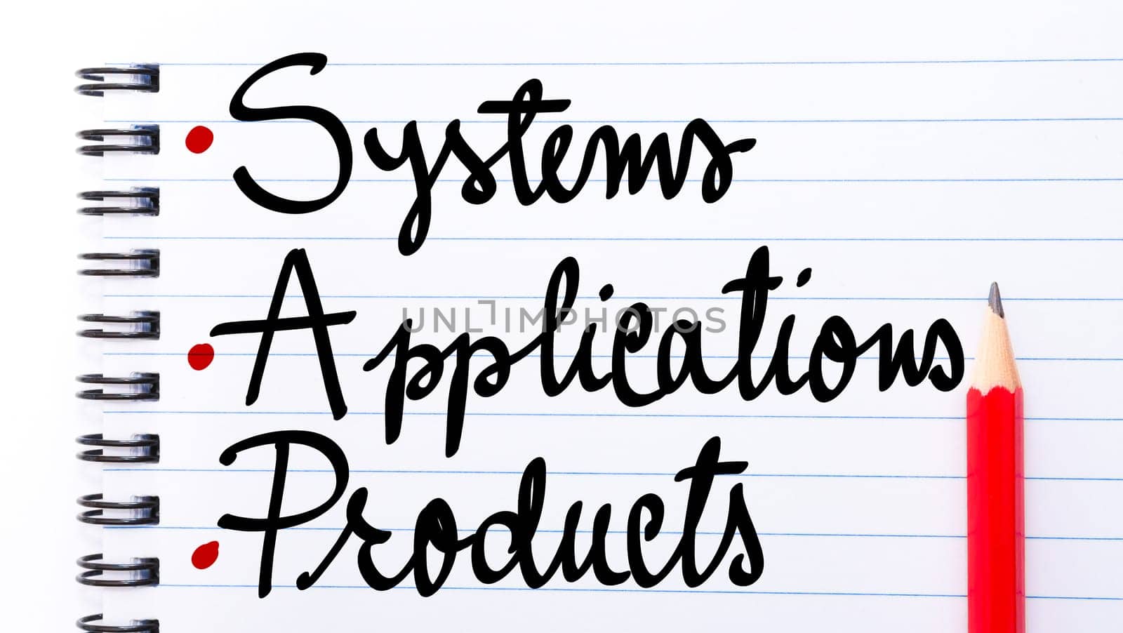 SAP Systems Applications Products written on notebook page with red pencil on the right
