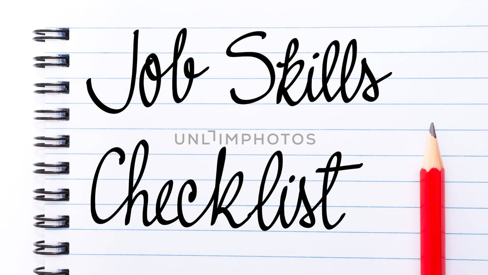 Job Skills Checklist written on notebook page with red pencil on the right
