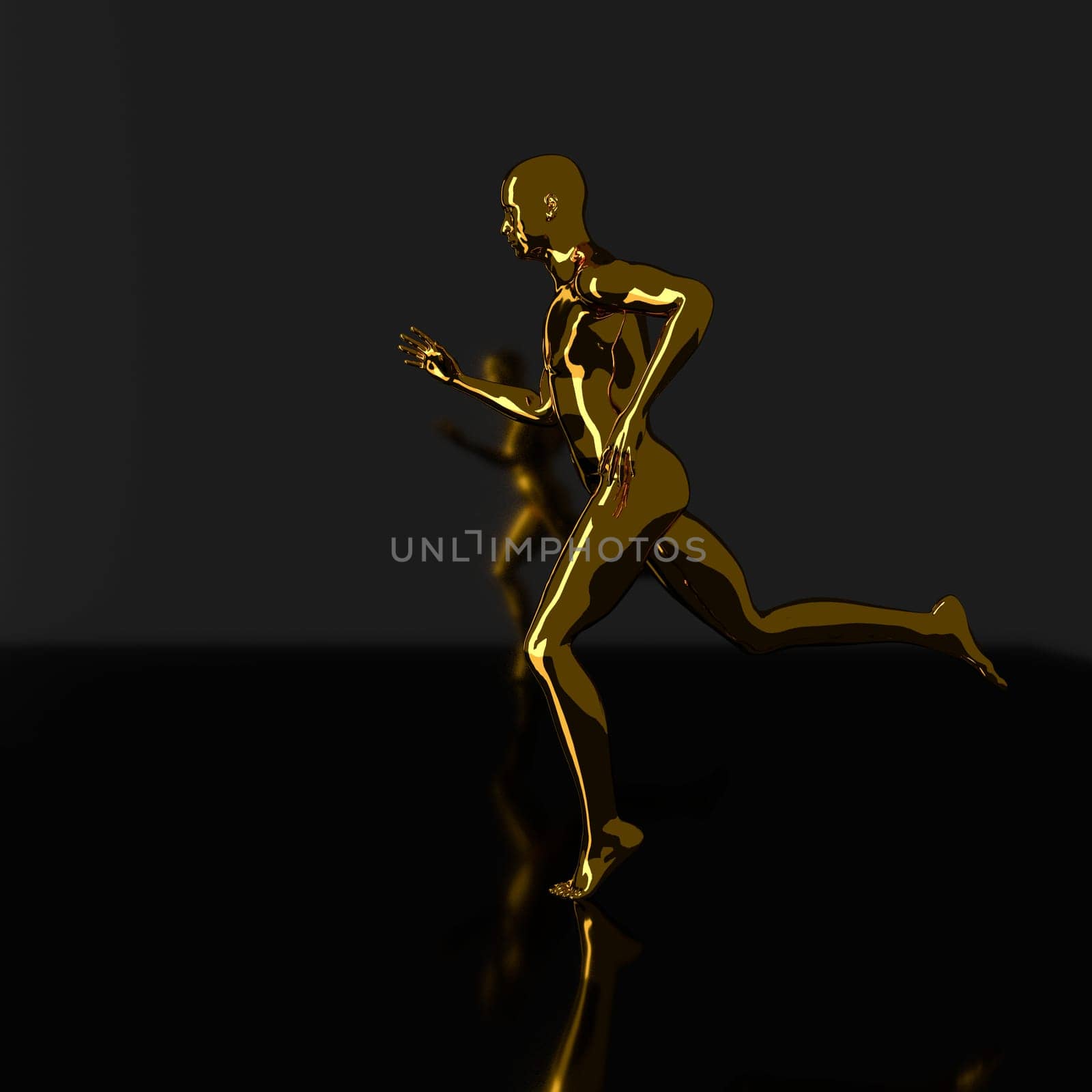 Golden running man silhouette 3d rendering sports concept