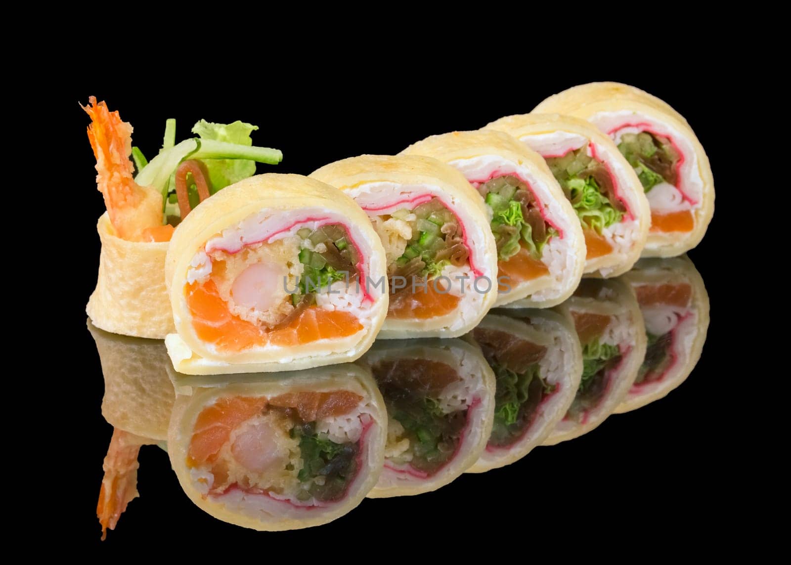 Sushi set over black background