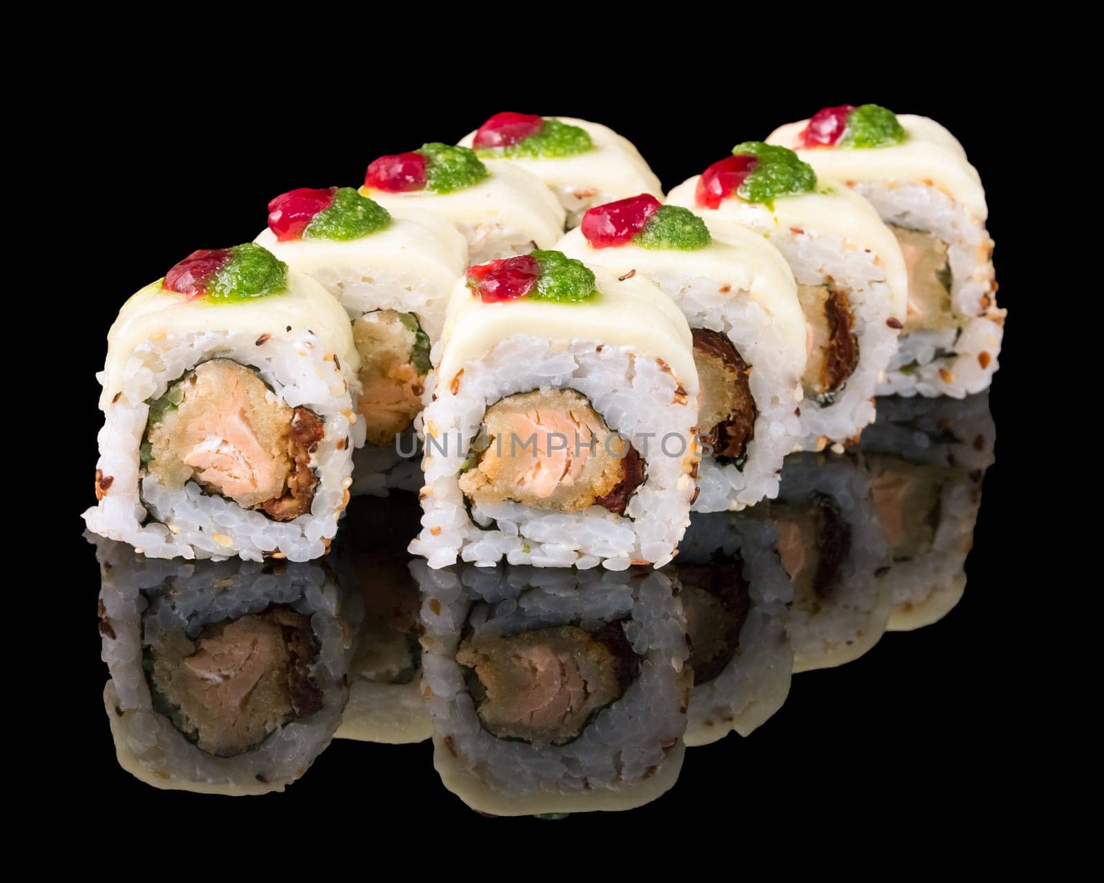 Sushi set over black background
