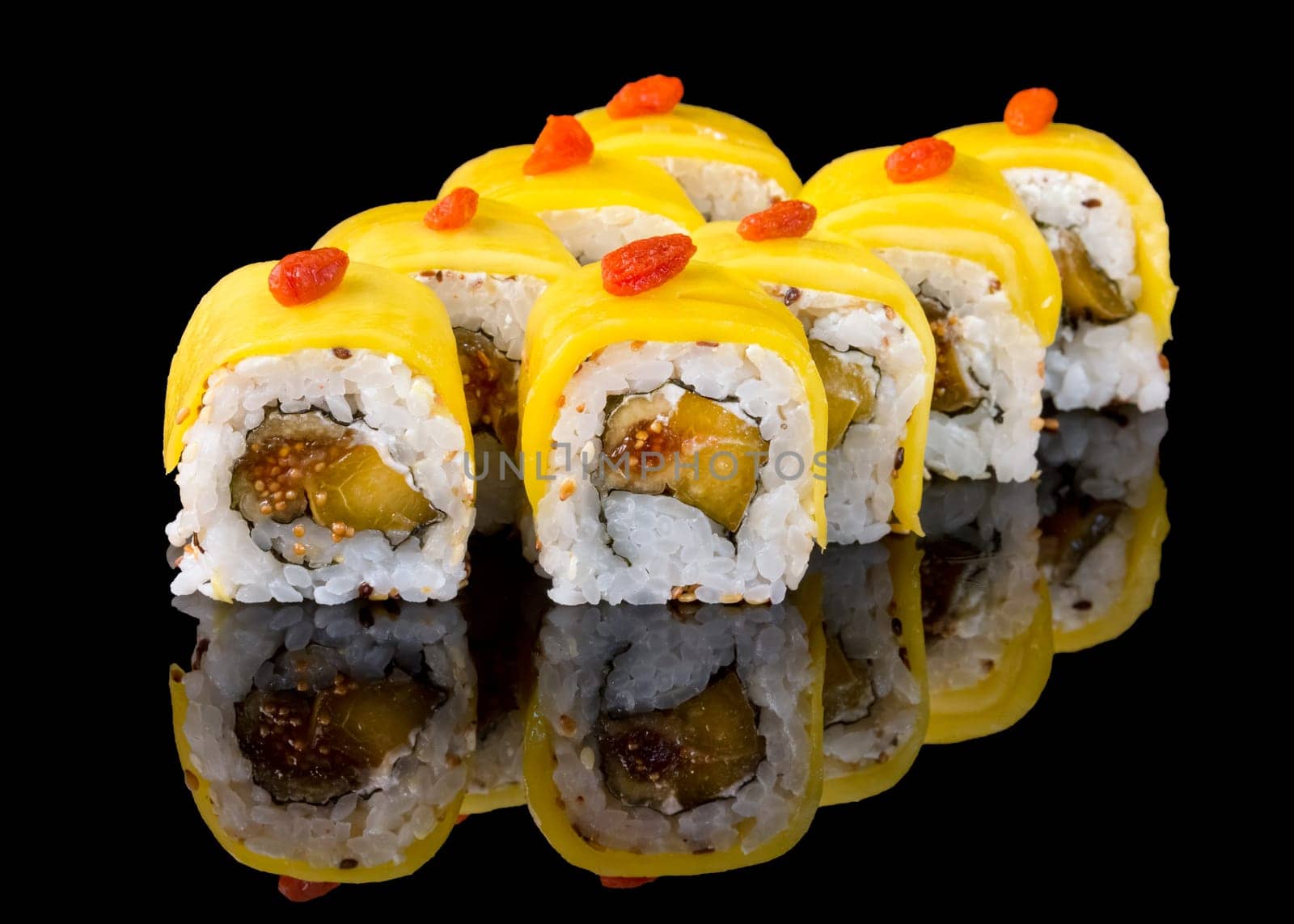 Sushi set over black background