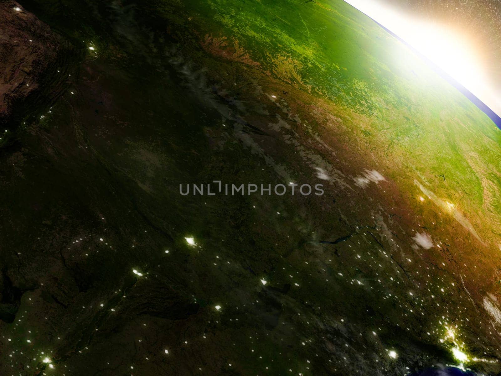 Paraguay region from Earth's orbit in space during sunrise. 3D illustration with highly detailed realistic planet surface. Elements of this image furnished by NASA.
