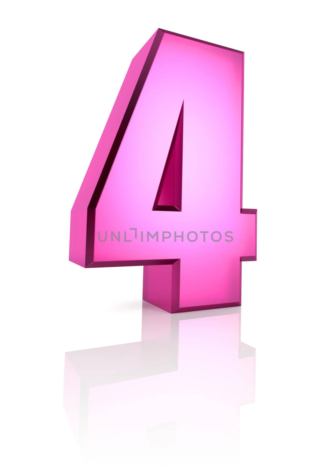 pink number 4 isolated on white background. 3d rendering