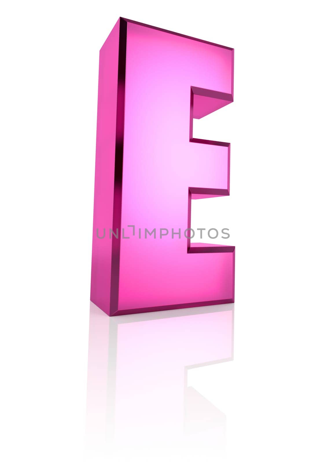 pink letter e isolated on white background. 3d rendering