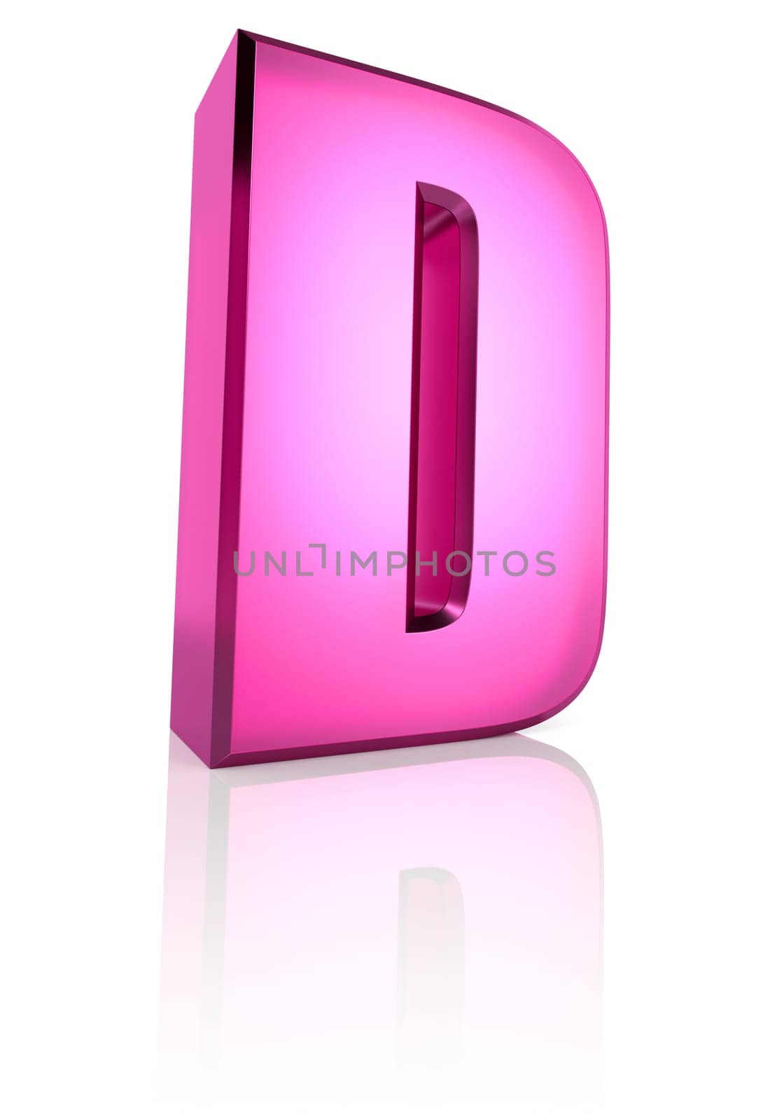 pink letter d isolated on white background. 3d rendering