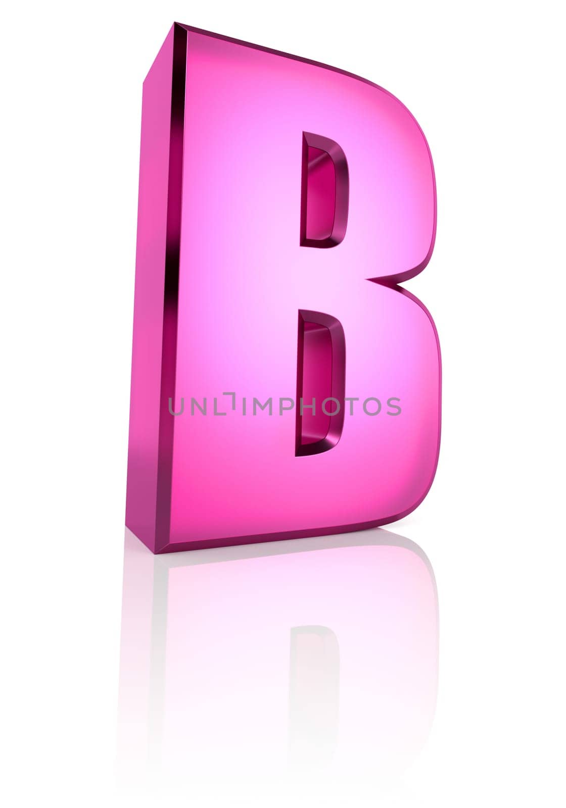 pink letter b isolated on white background. 3d rendering