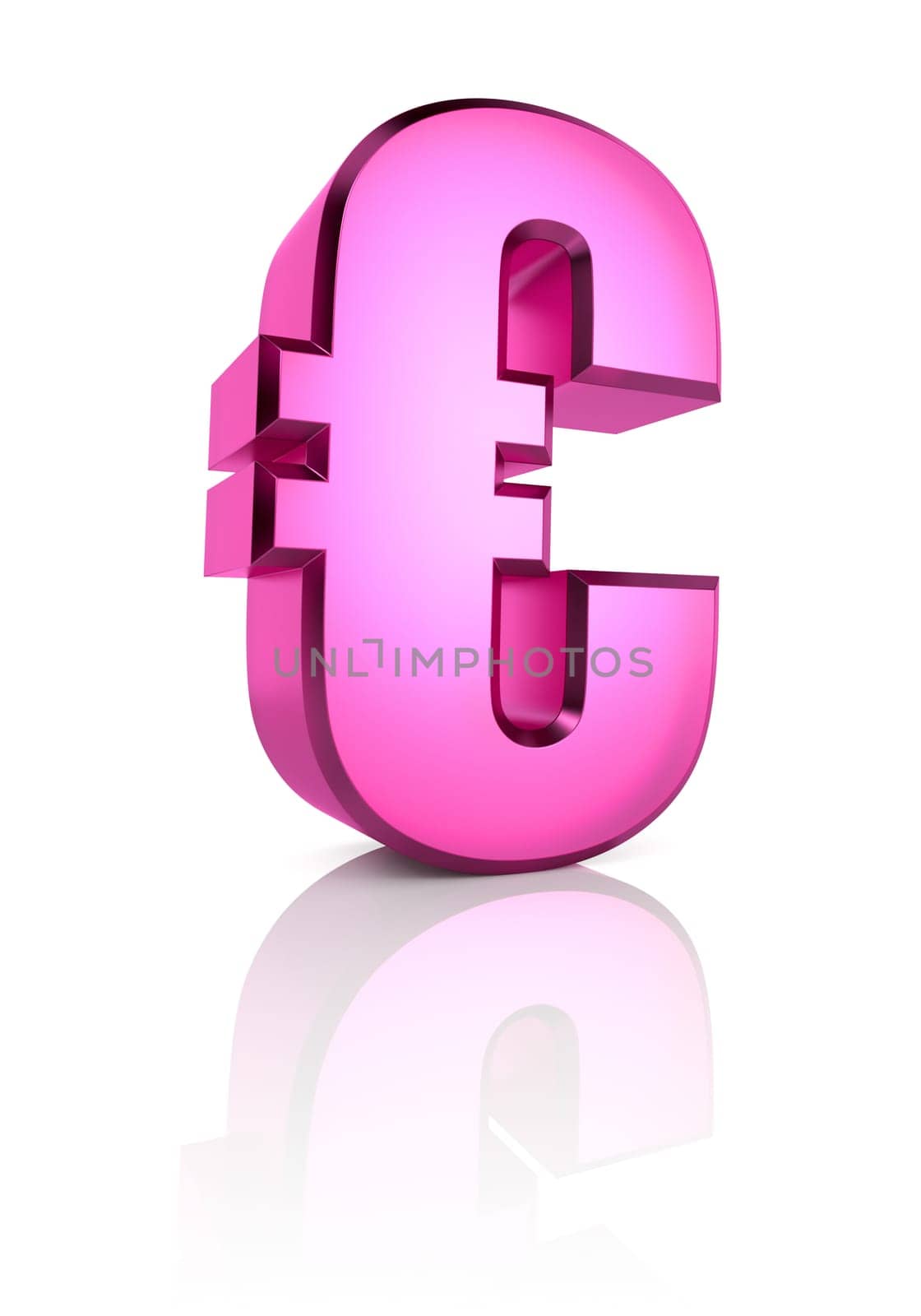 pink euro currency symbol isolated on white background. 3d rendering