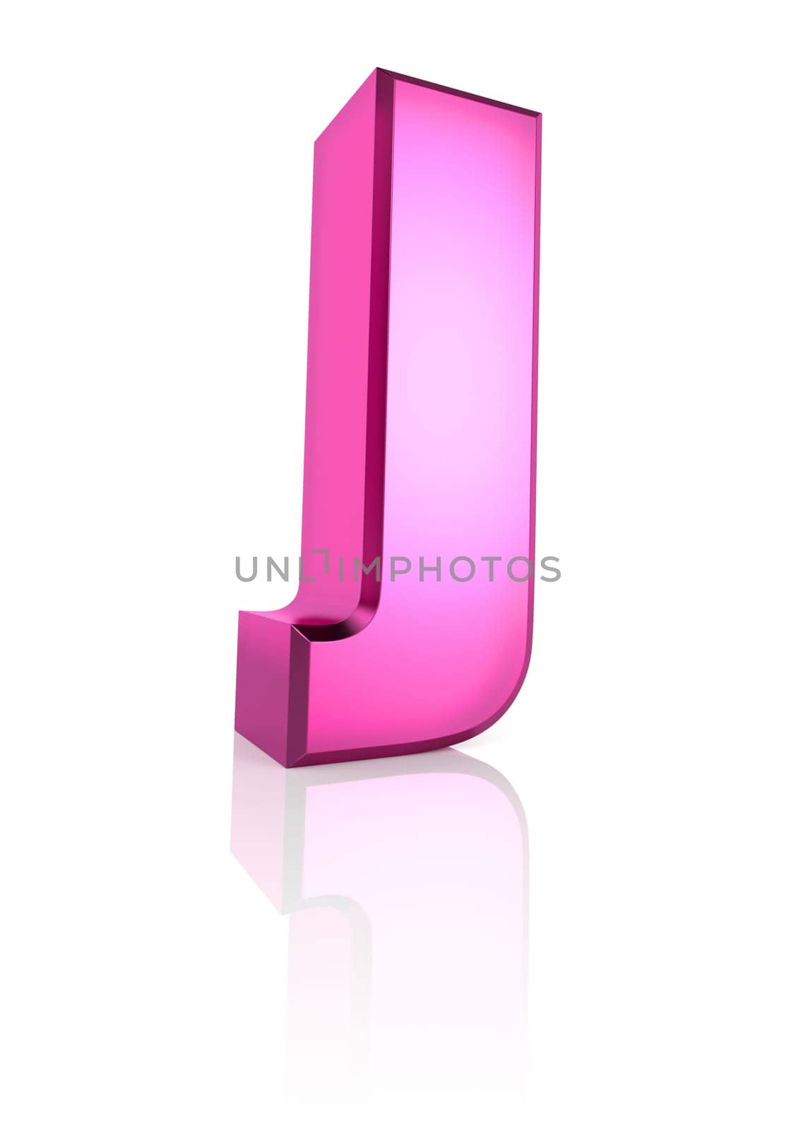 pink letter j isolated on white background. 3d rendering