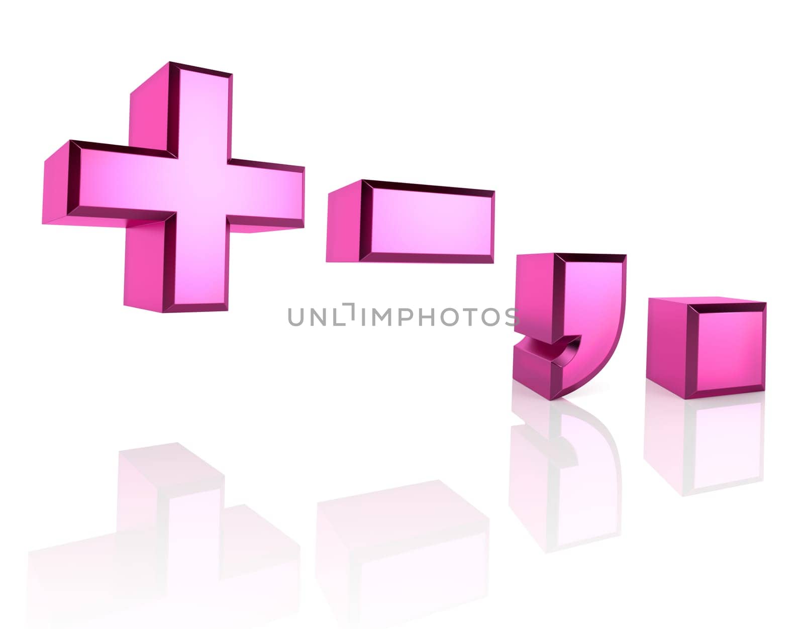 pink symbols isolated on white background. 3d rendering
