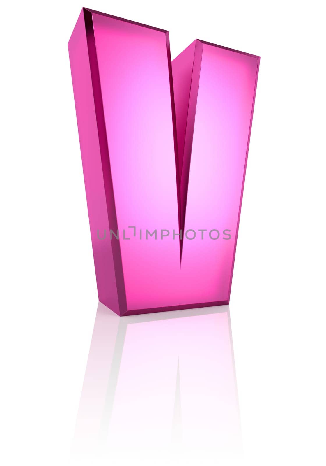 pink letter v isolated on white background. 3d rendering
