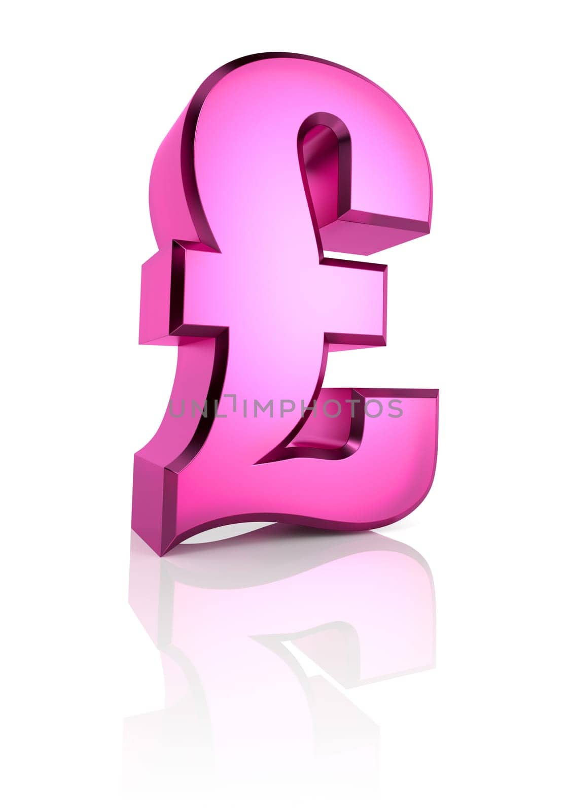pink pound currency symbol isolated on white background. 3d rendering