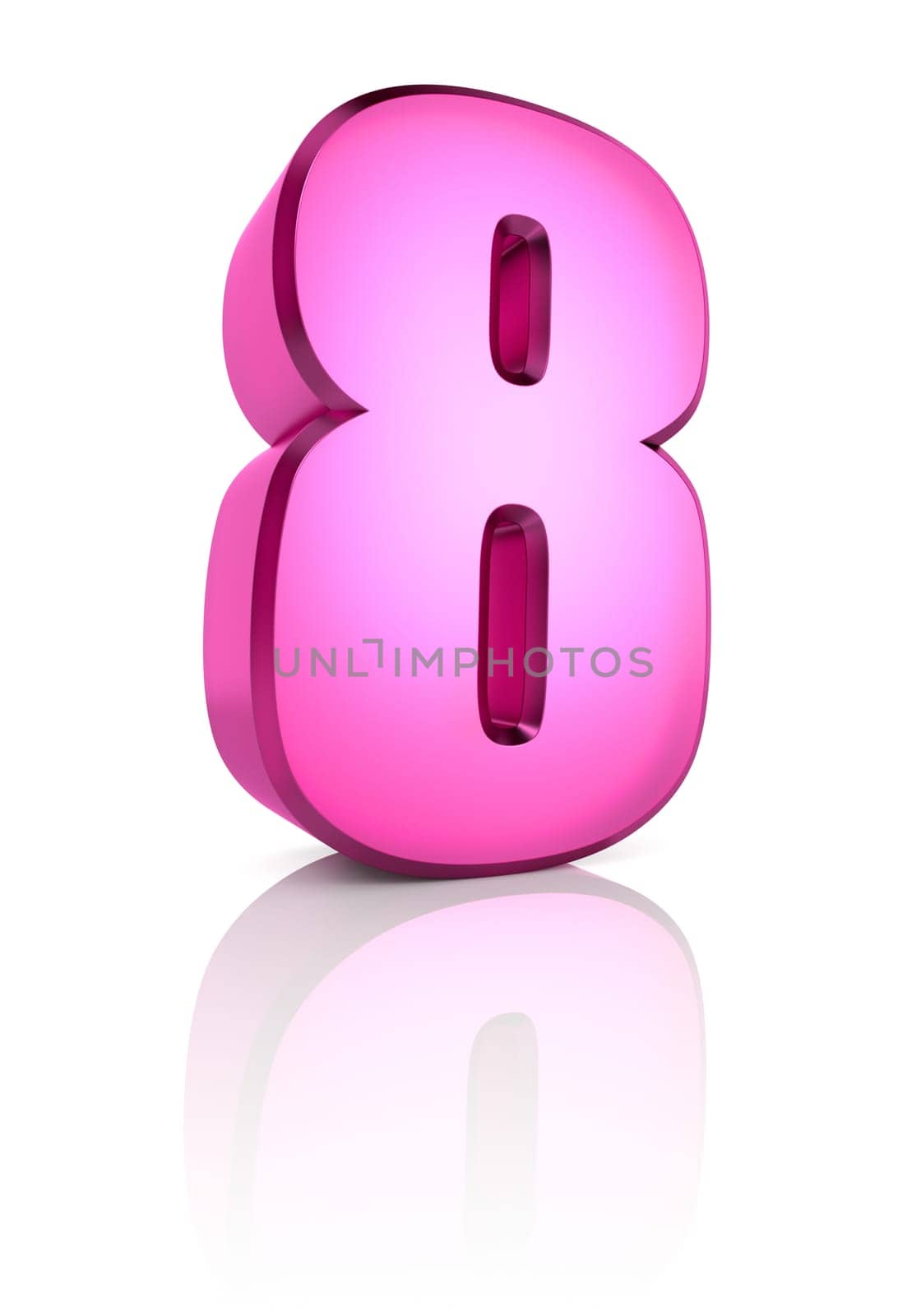 pink number 8 isolated on white background. 3d rendering