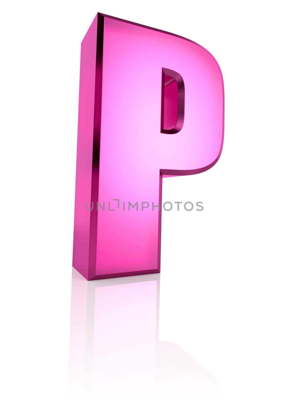 pink letter p isolated on white background. 3d rendering