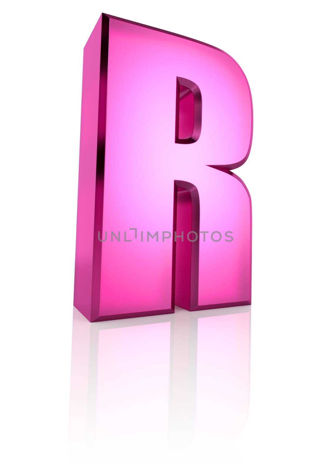 pink letter r isolated on white background. 3d rendering