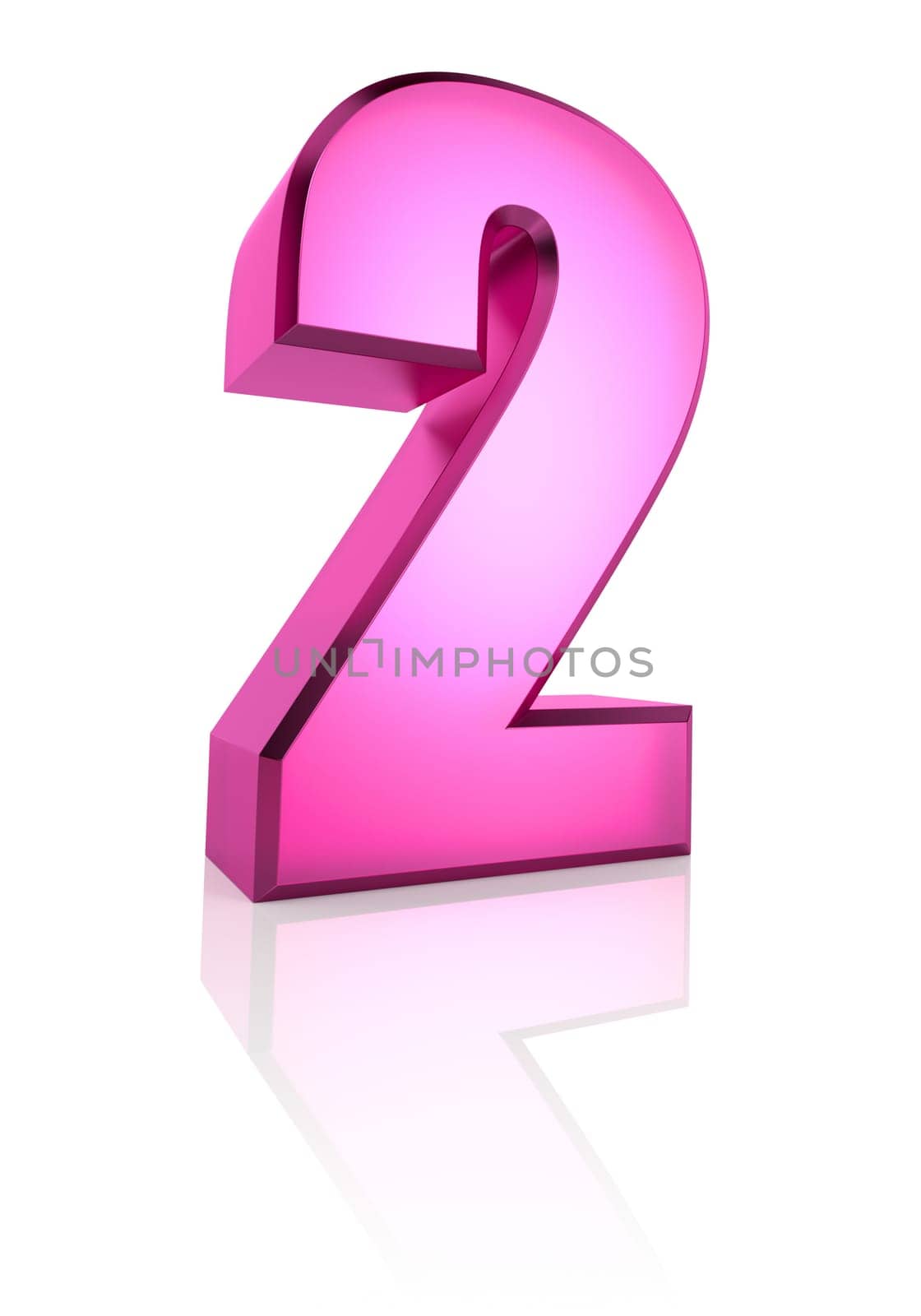 pink number 2 isolated on white background. 3d rendering