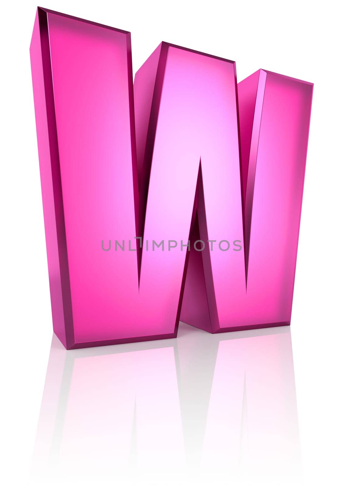 pink letter w isolated on white background. 3d rendering
