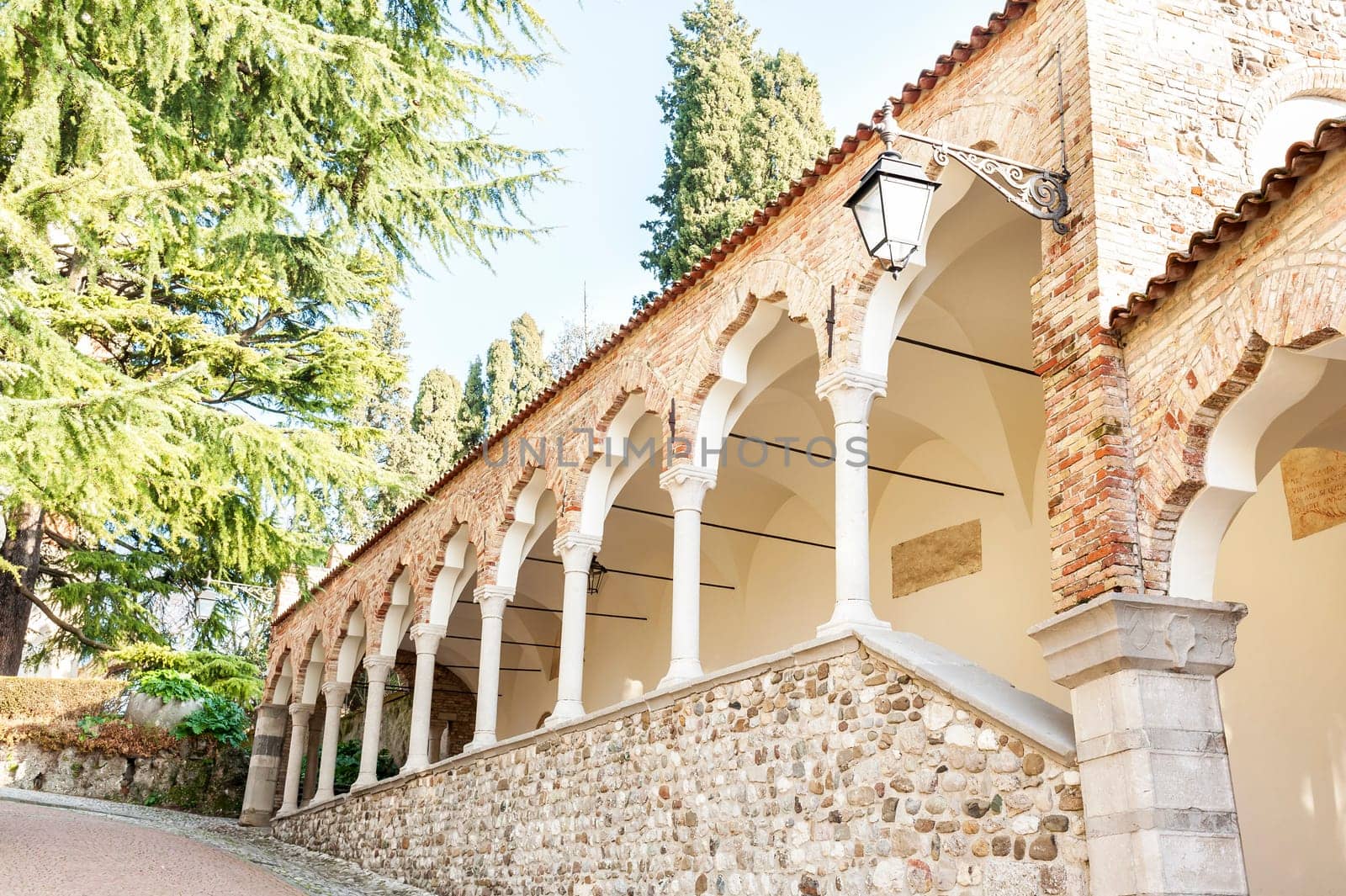 Colonnade of the  Lipomanno's arcade , (built in 1486). On the road leading to the castle of Udine. Italy