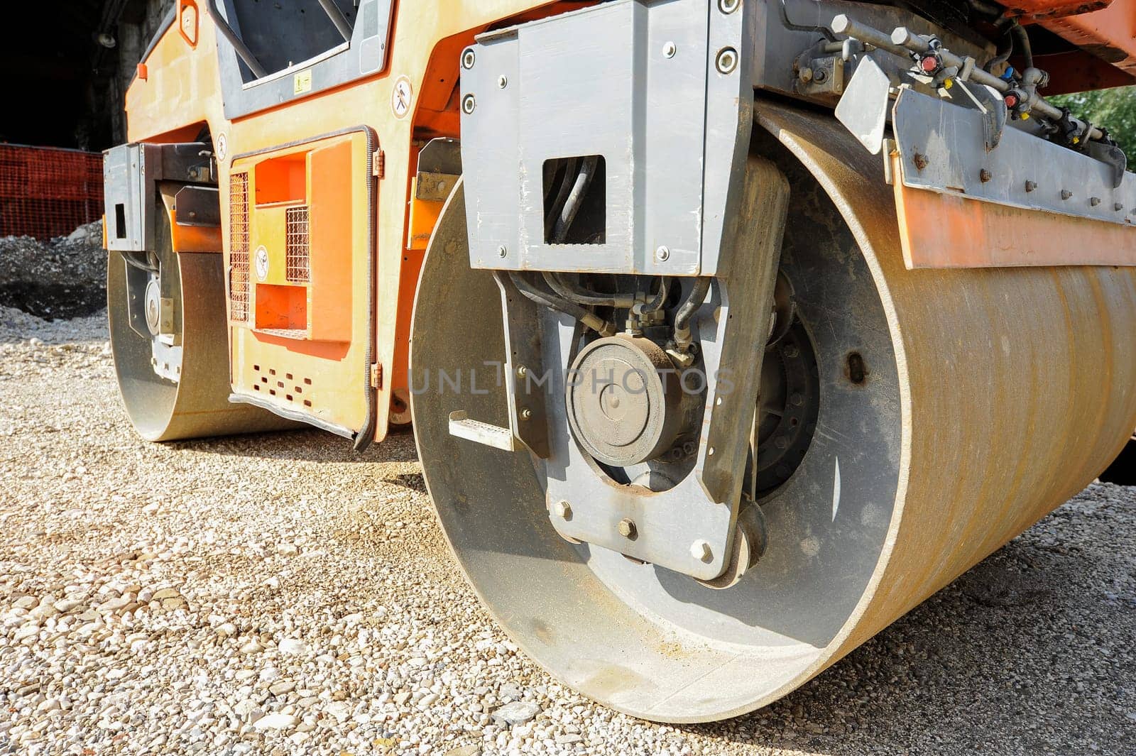 Light Vibration roller compactor at road construction and repairing asphalt pavement works
