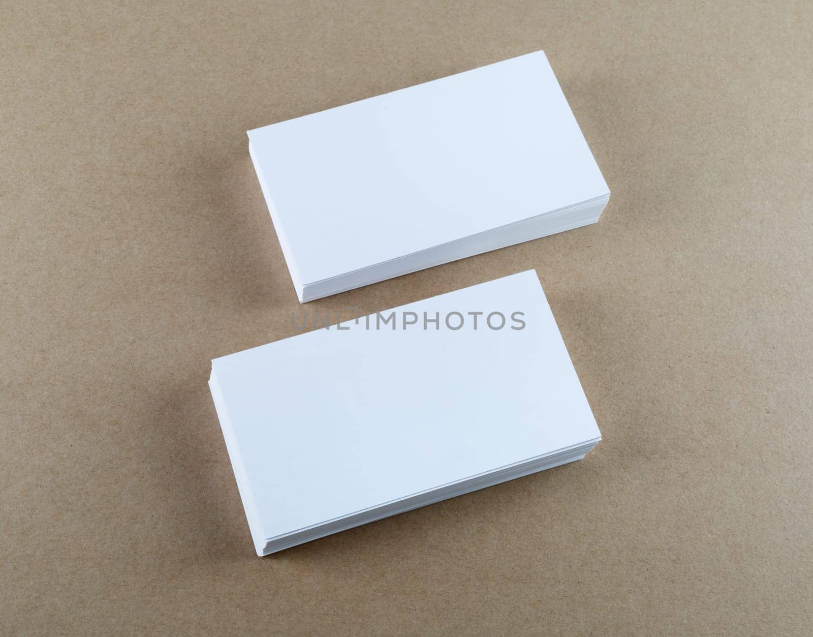 Blank business cards with soft shadows. Template for ID. Top view.