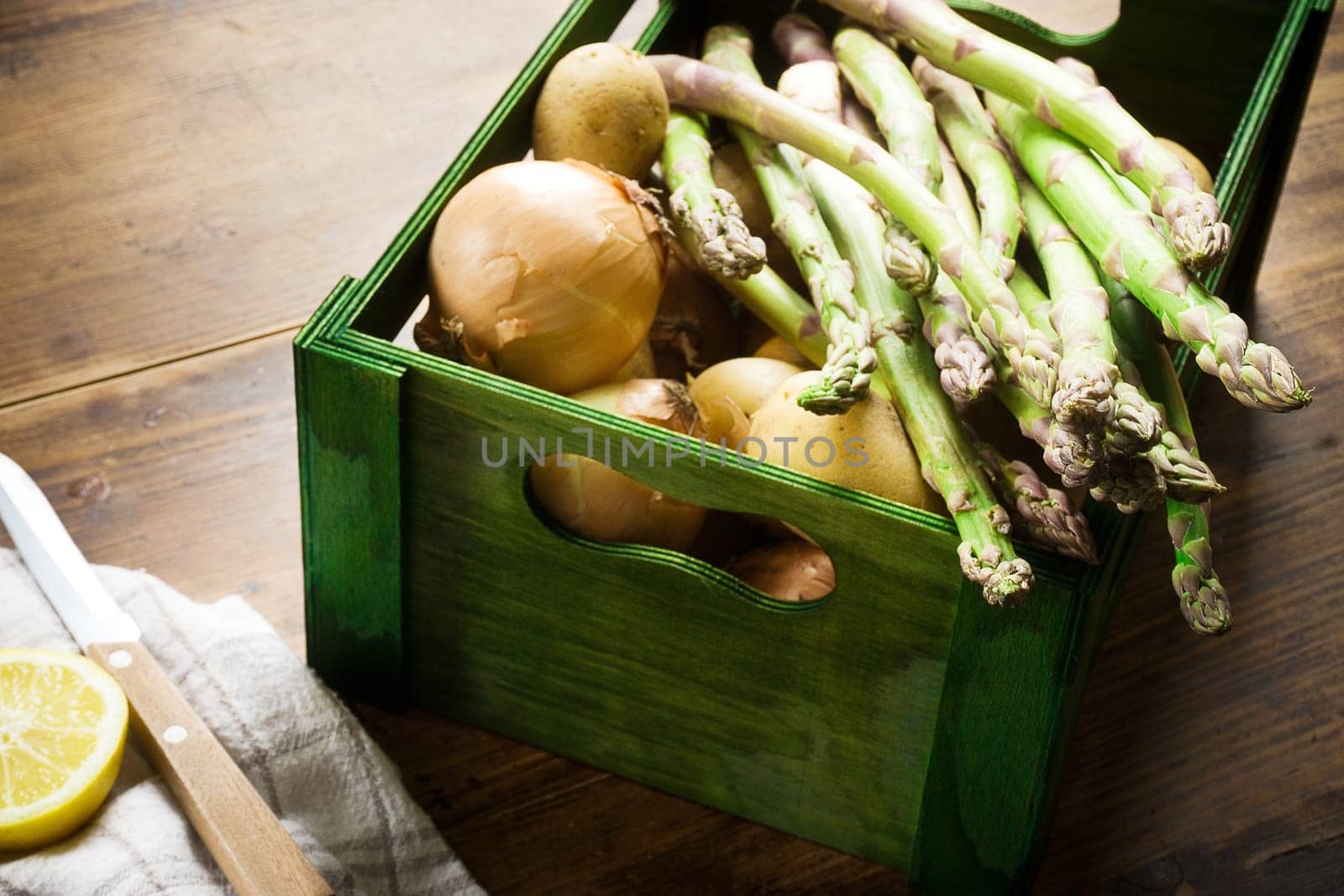 Fresh asparagus in the vegetable box