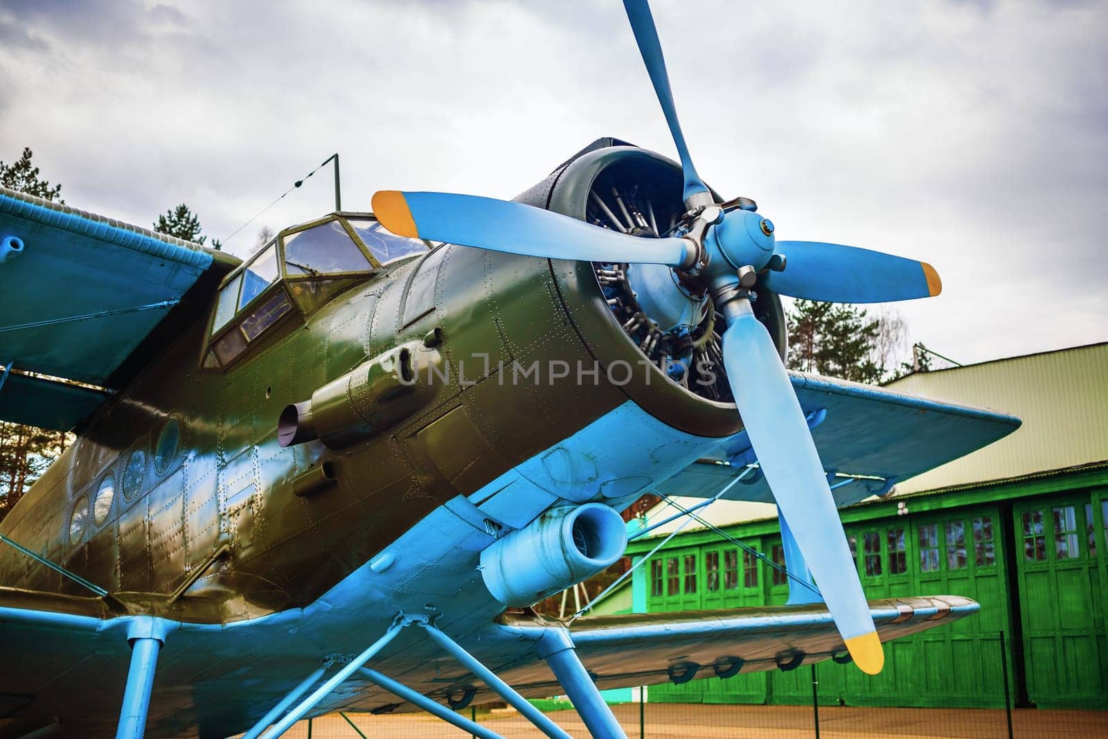 Fuselage of the old single-engine aircraft with a propeller.