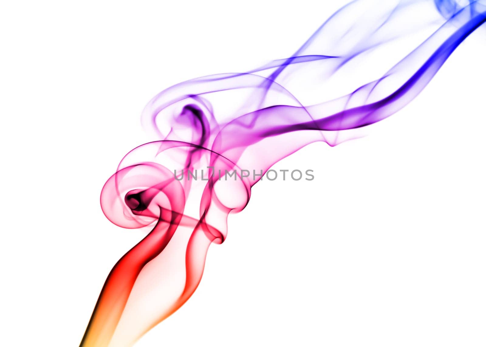 Abstract bright colored smoke on a white background.