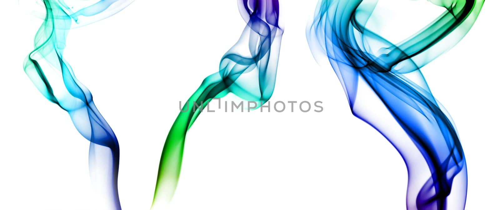 Set of abstract bright colored smoke on a white background