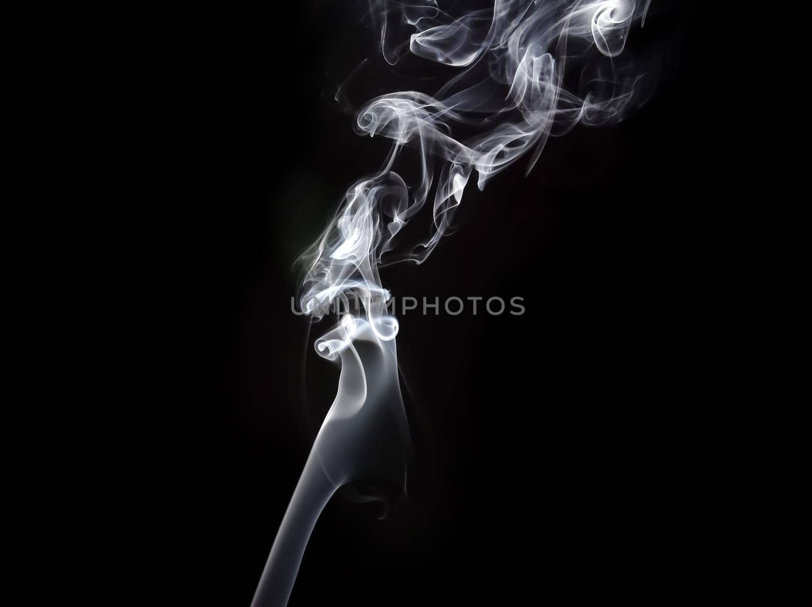 Photo of abstract smoke swirls on dark background. Studio shot.