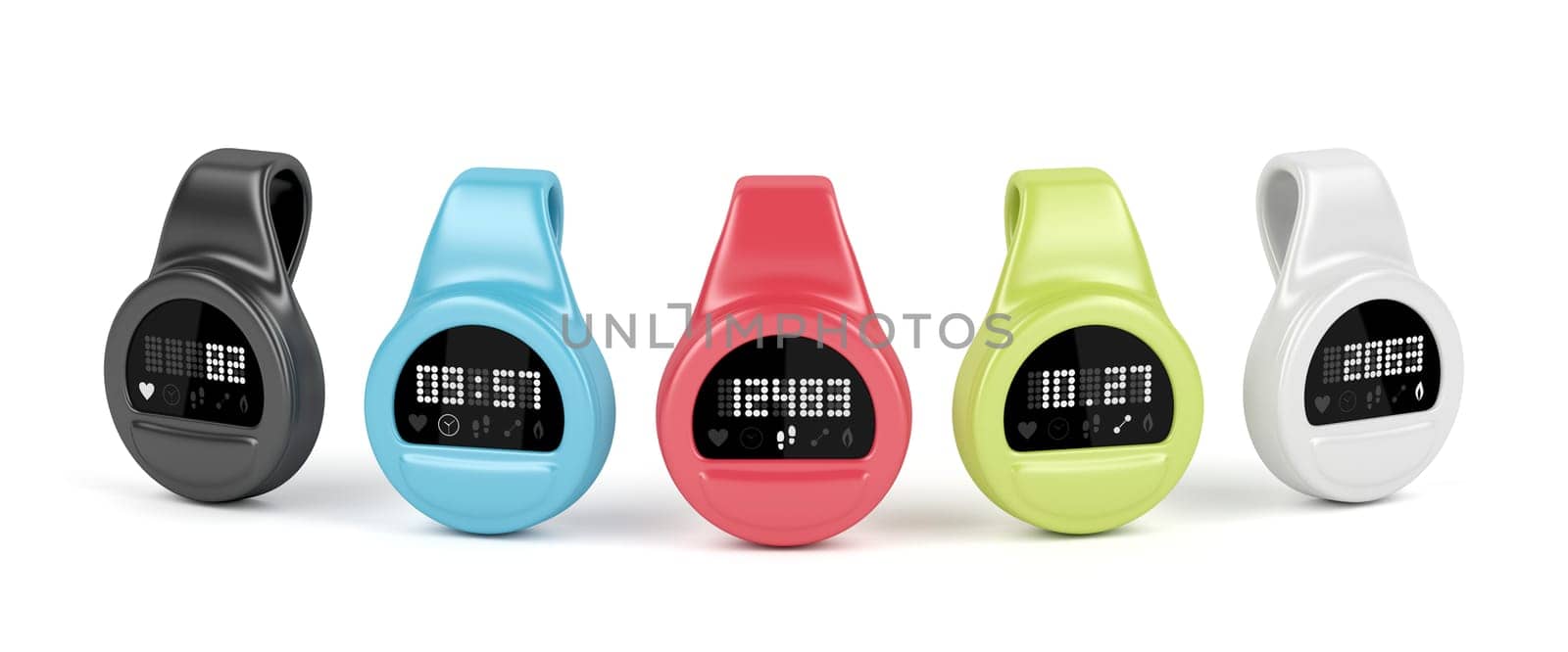 Fitness trackers with different interfaces and colors