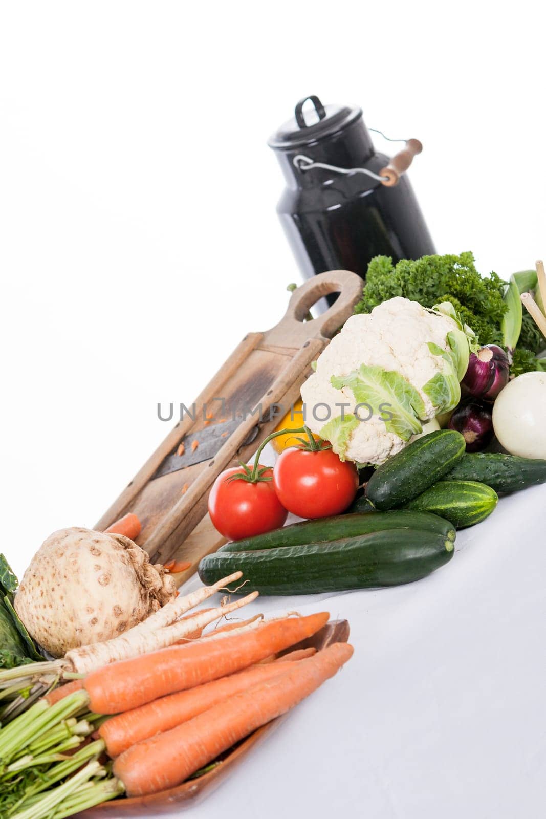 vegetables on the table for cooking isolated on white background