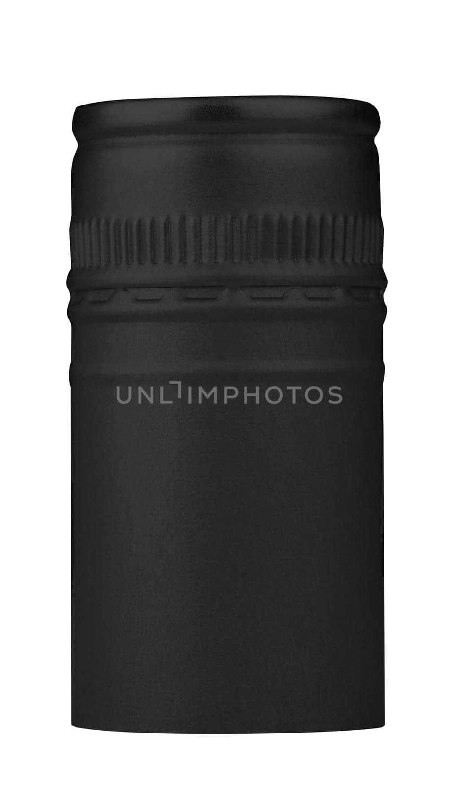 Macro shot of a black pilfer cap isolated on white background