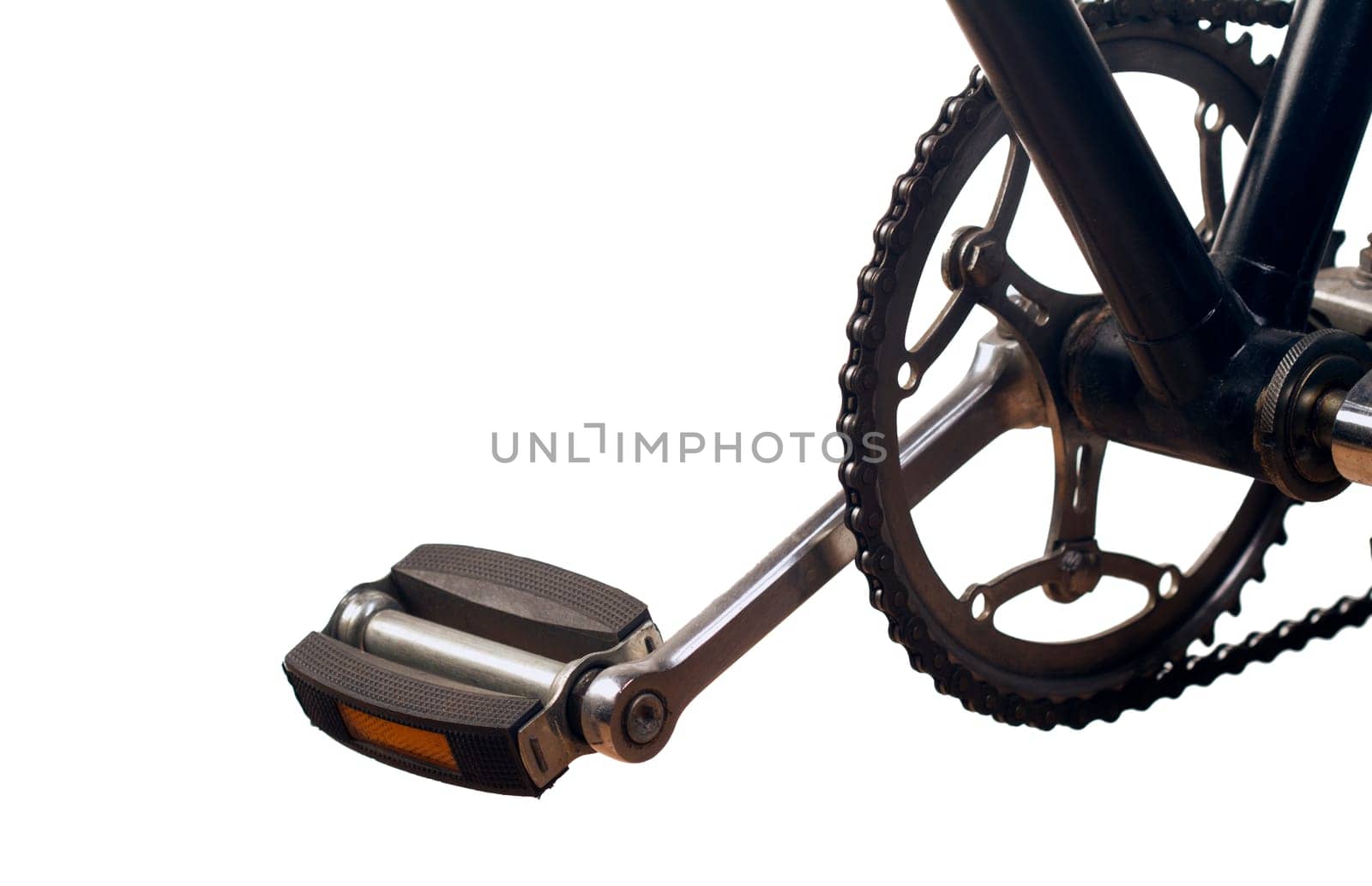 Classical bicycle chrome pedal isolated on white background