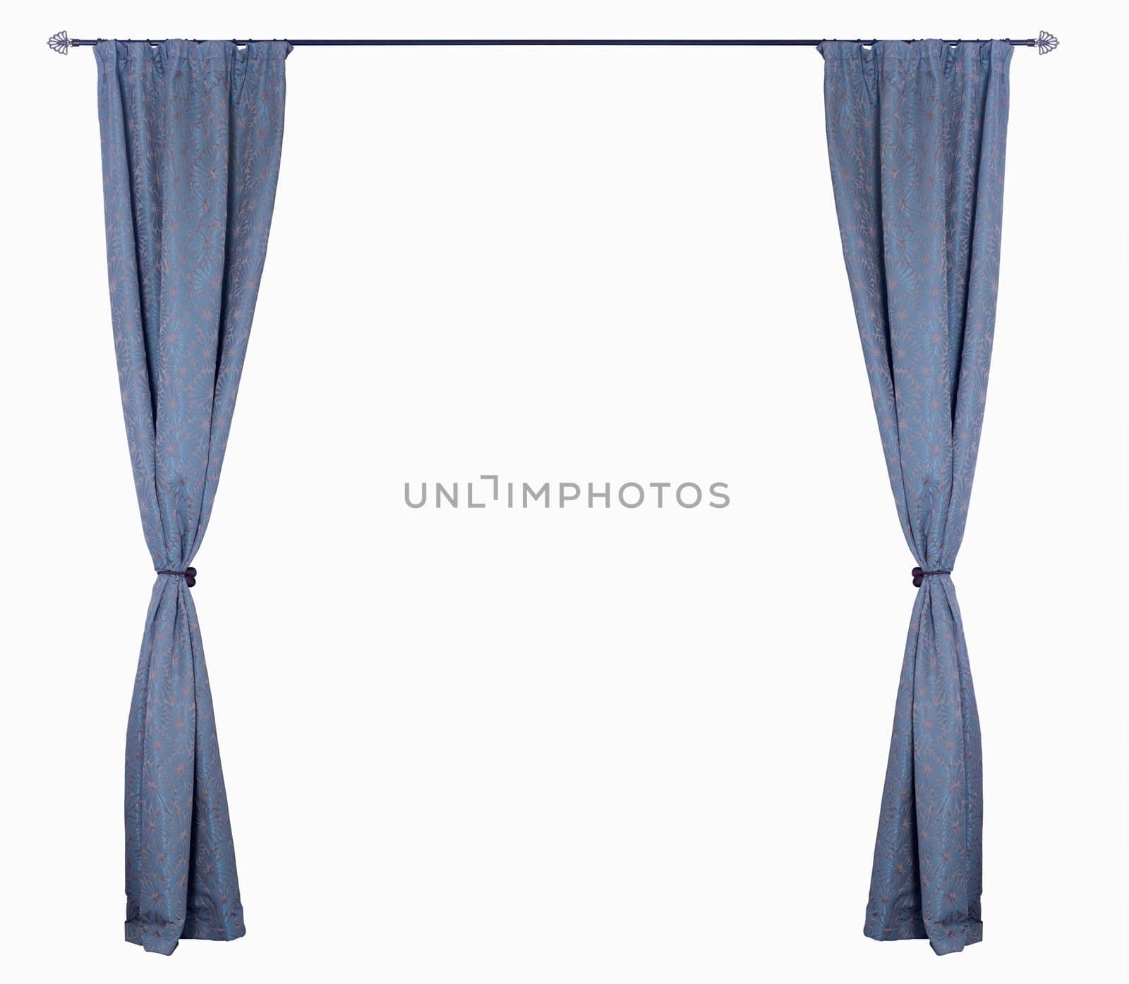 Blue horizontal curtains in square composition isolated on white background