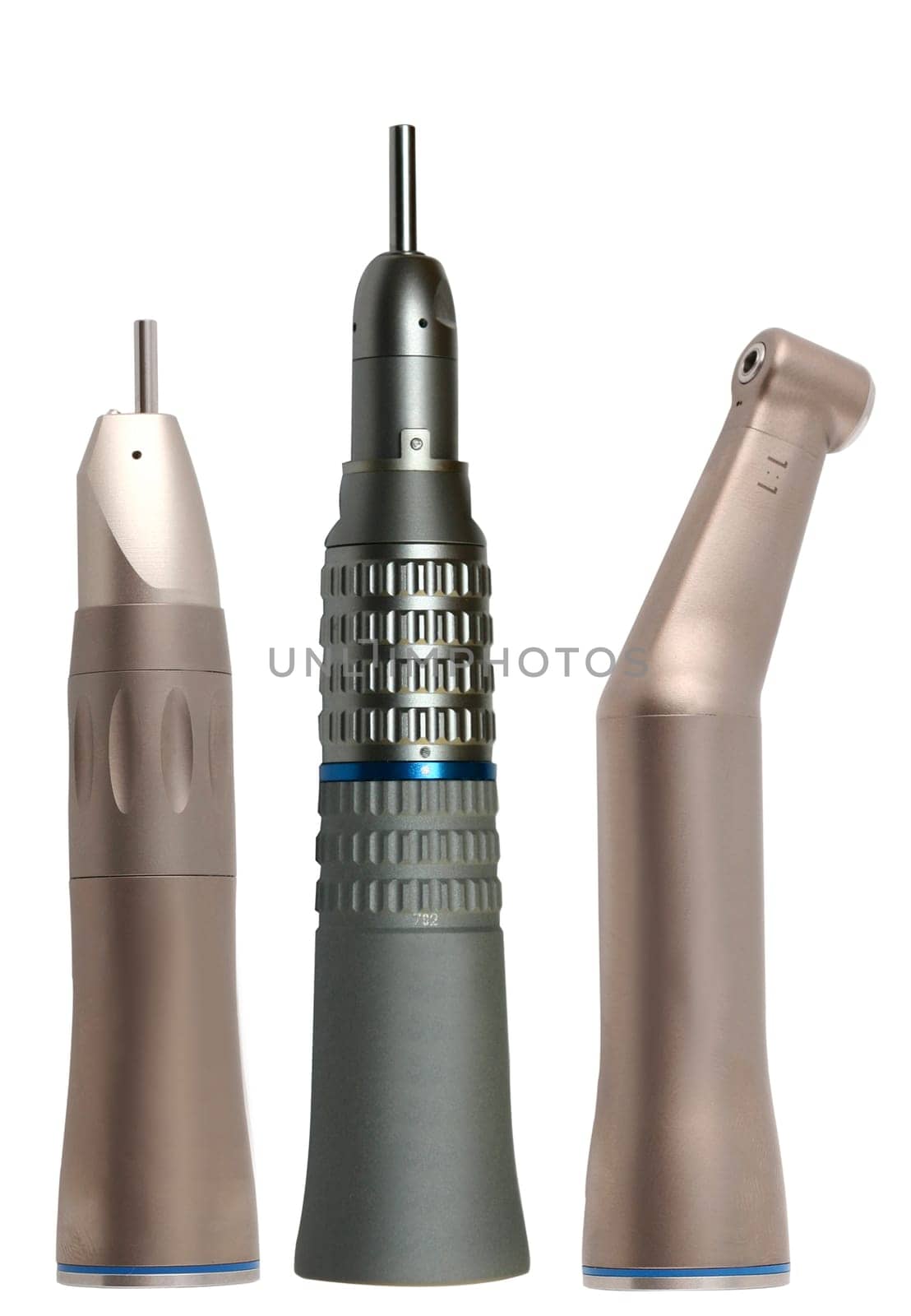 Set of dentist metal drilling tools isolated on white background