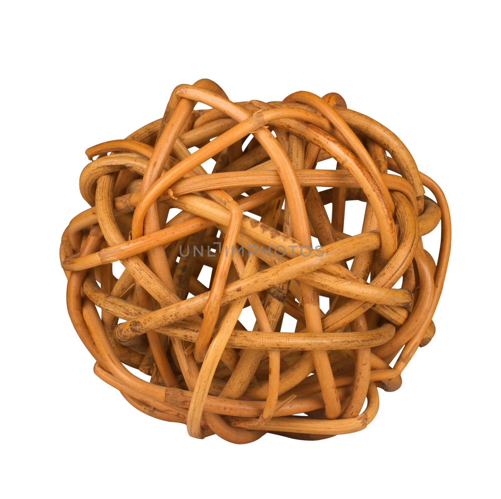 A ball of twisted wood branches isolated on white background