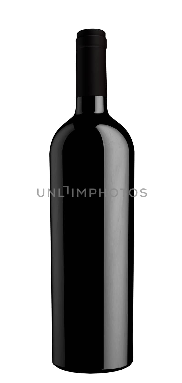 Black wine bottle silhouette with black aluminum cap isolated on white background