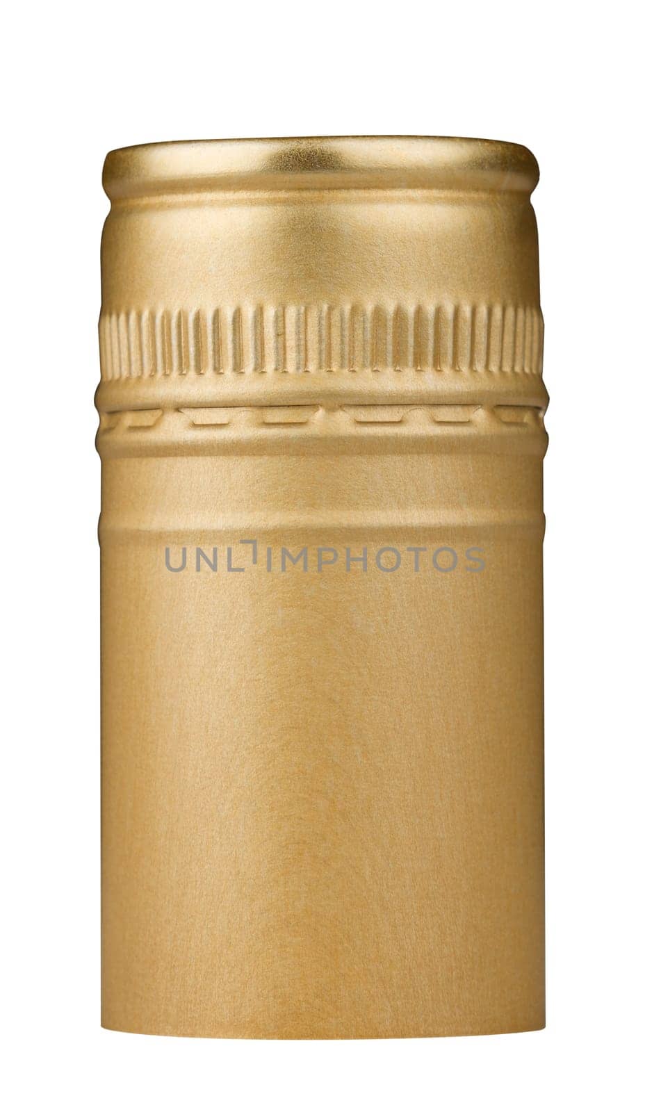 Macro shot of a golden screw cap isolated on white background