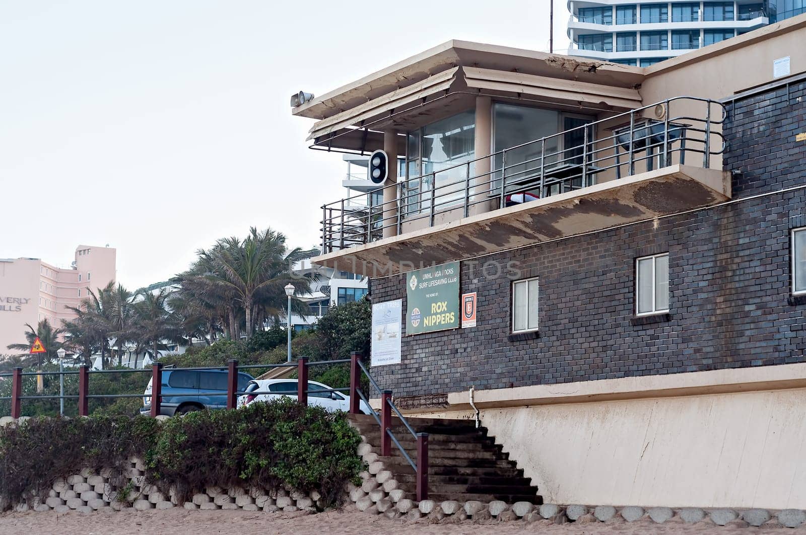 DURBAN, SOUTH AFRICA - JULY 09, 2016: The Grannies Pool lifesaver's station on the Umhlanga Rocks beach