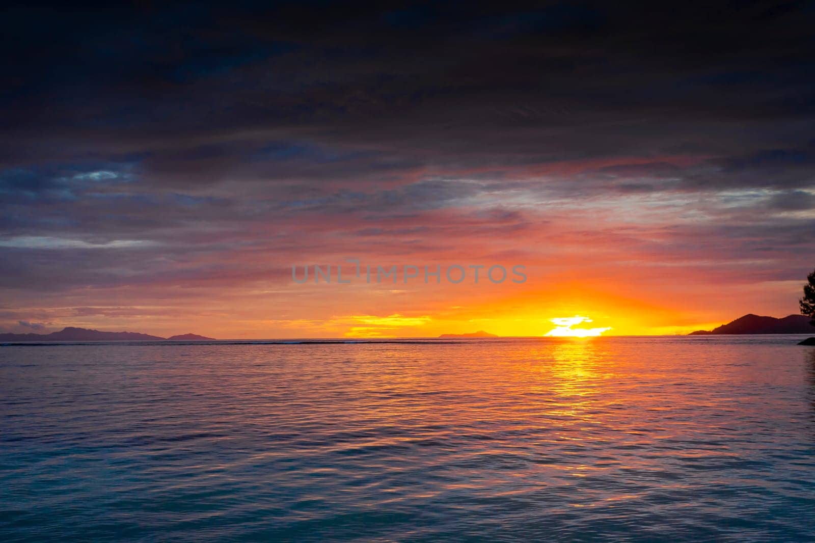 Beautiful sunset in Praslin, Seychelles