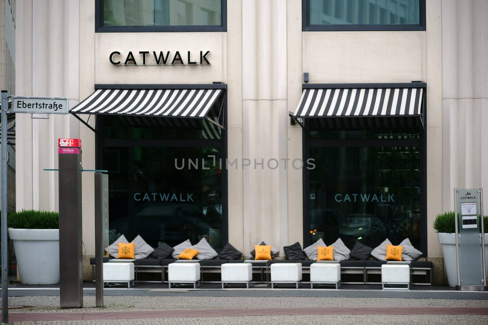 Berlin,Germany - June 21,2016: The outer seating area of the Catwalk Fashion Bar and Lounge at the Marriott Hotel at Potsdamer Platz on June 21,2016 in Berlin.