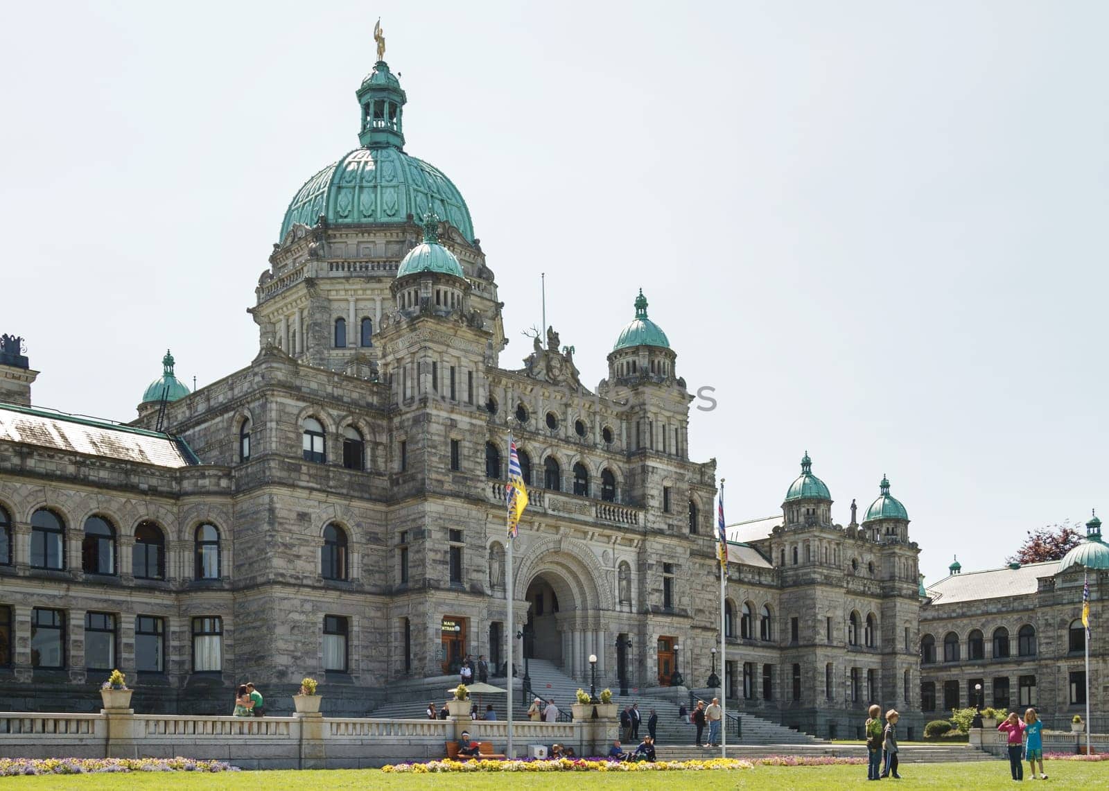VICTORIA, BRITISH COLUMBIA, CANADA - MAY 19, 2011: People Hanging Out in Front of Canadian Parliament Building in Victoria British Columbia