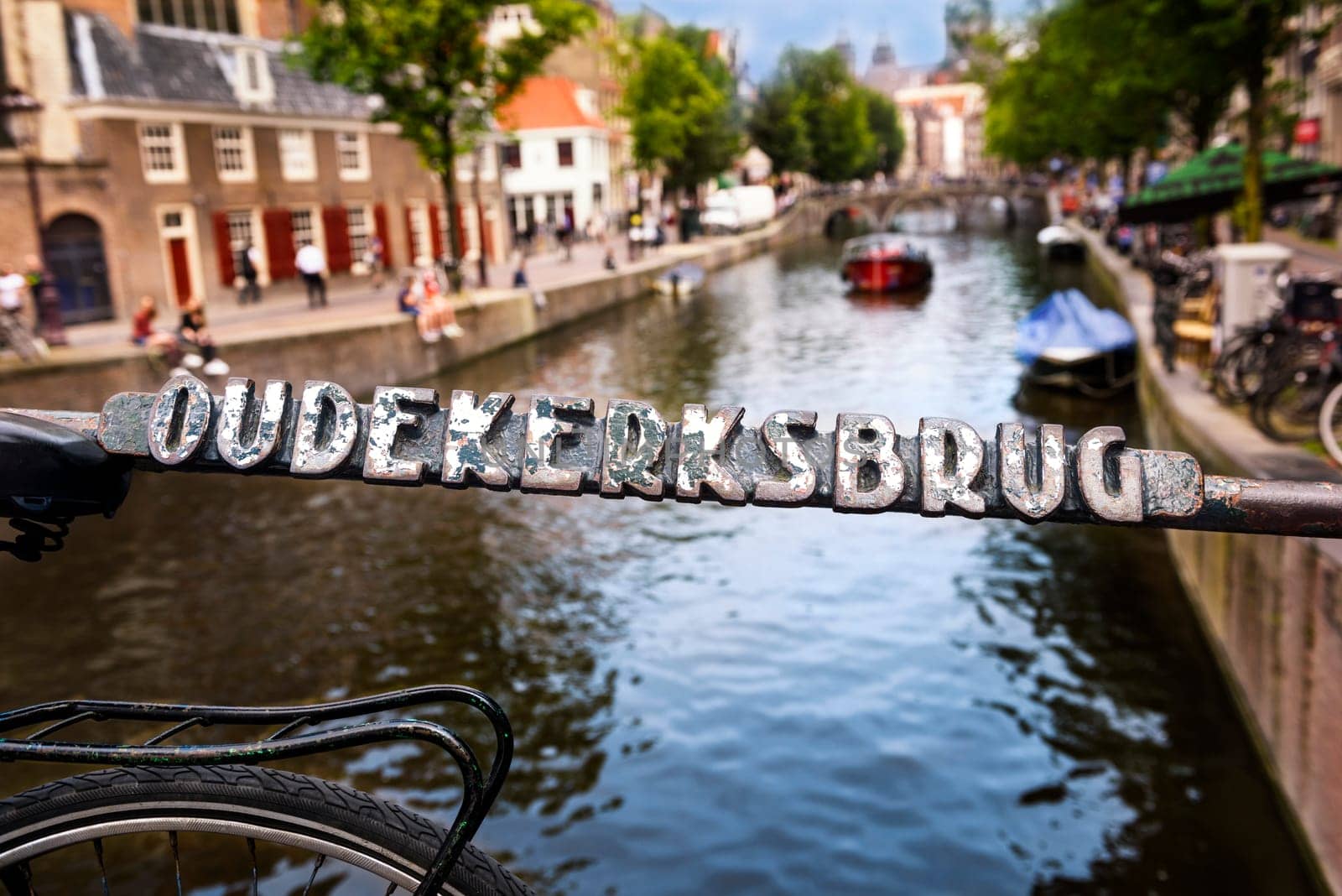 Bikes on the bridge in Amsterdam Netherlands