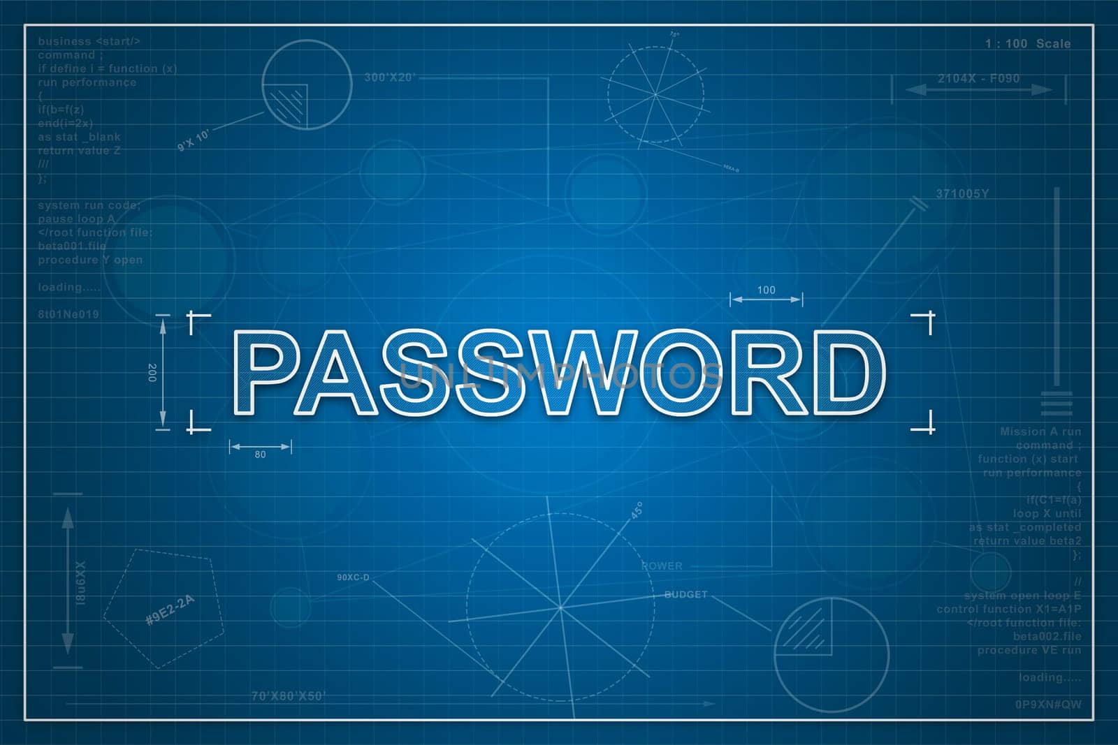 password on paper blueprint background, business concept
