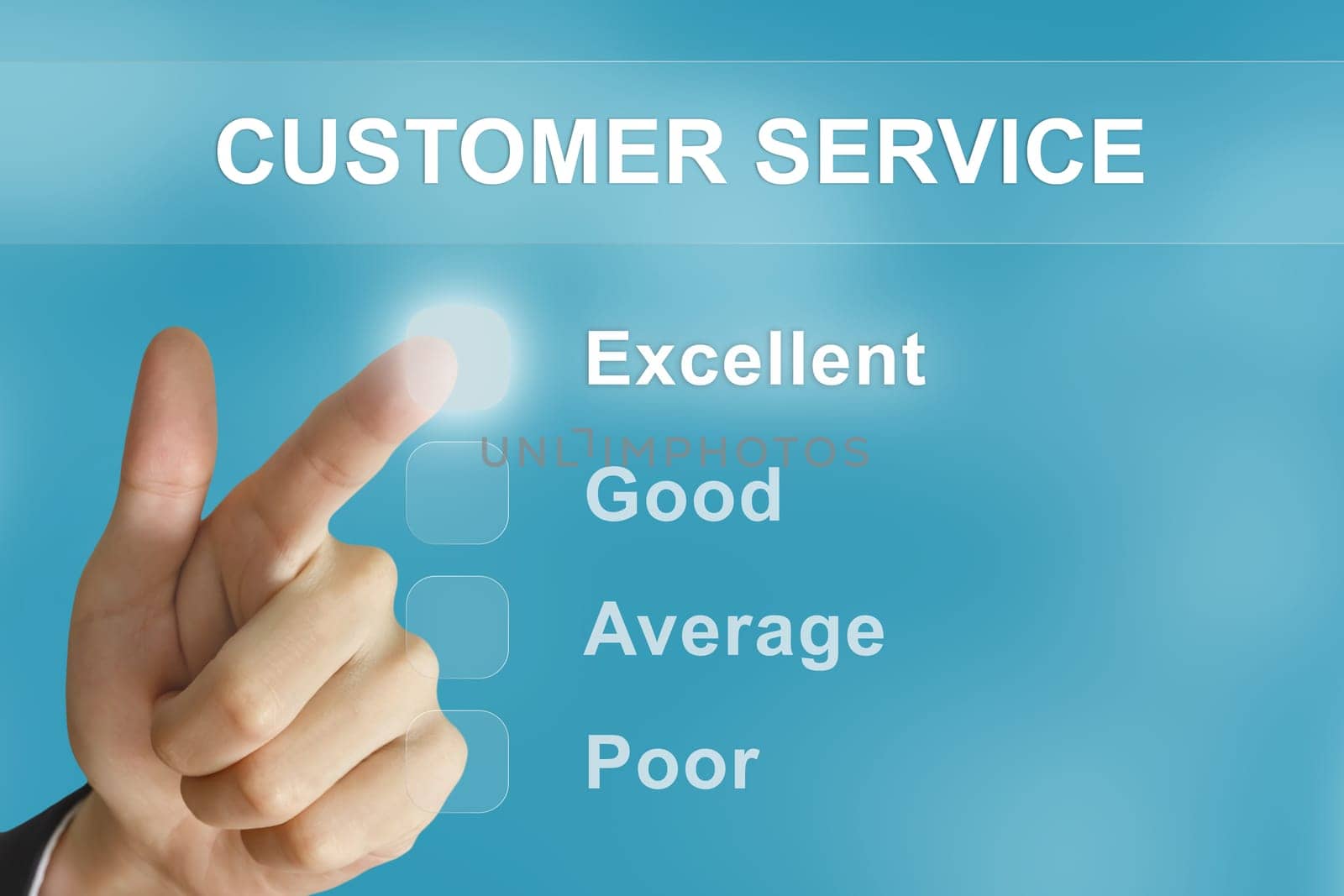 business hand clicking customer service button on screen