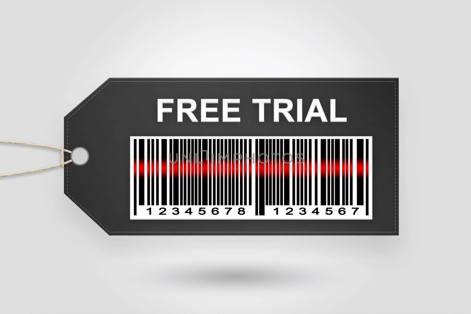 Free trial price tag with barcode and grey radial gradient background