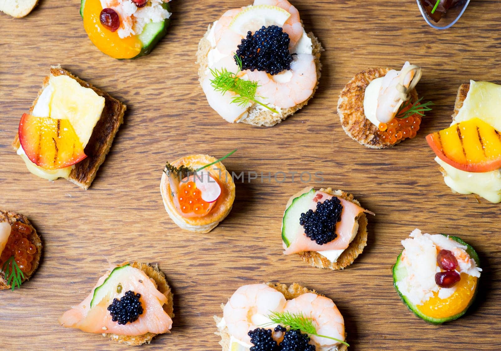 Exquisite selection of luxury canapes, appetizer ready to be served for events, celebrations or other occasion