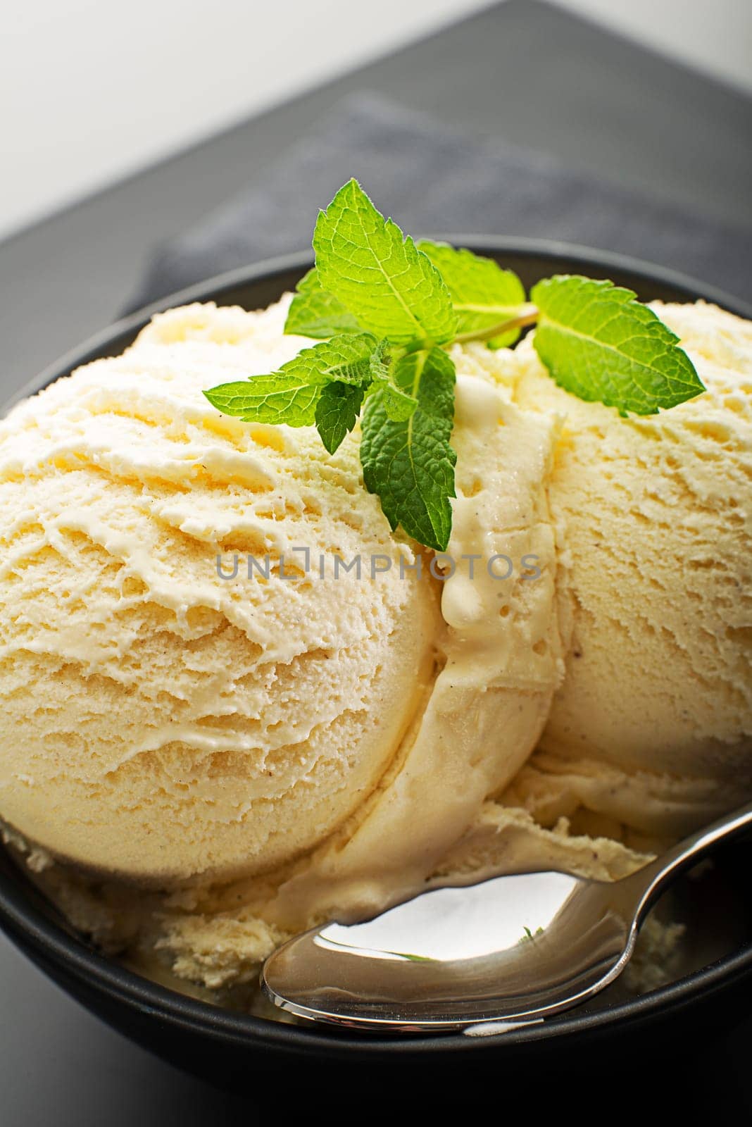 Fresh fruit sorbet ice cream in a bowl close up