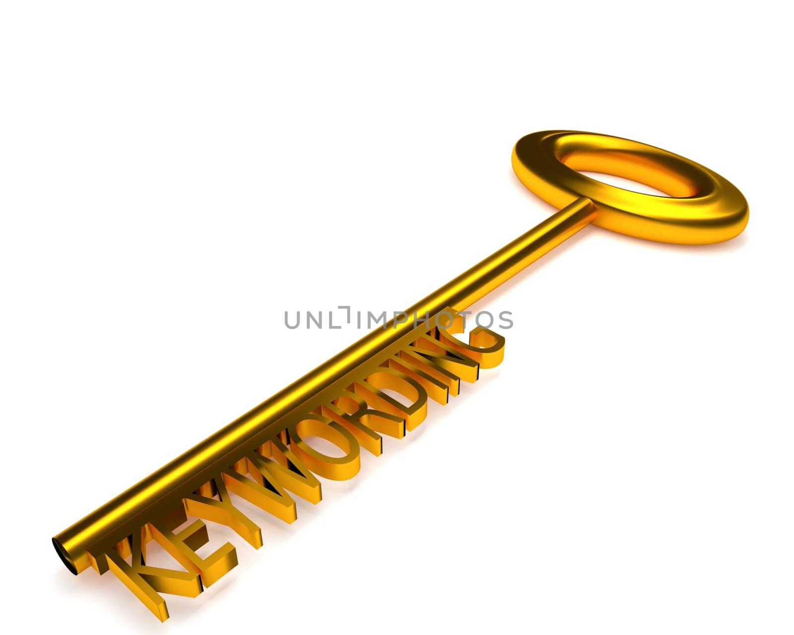 Golden key to success with the word keywording, 3d rendering concept