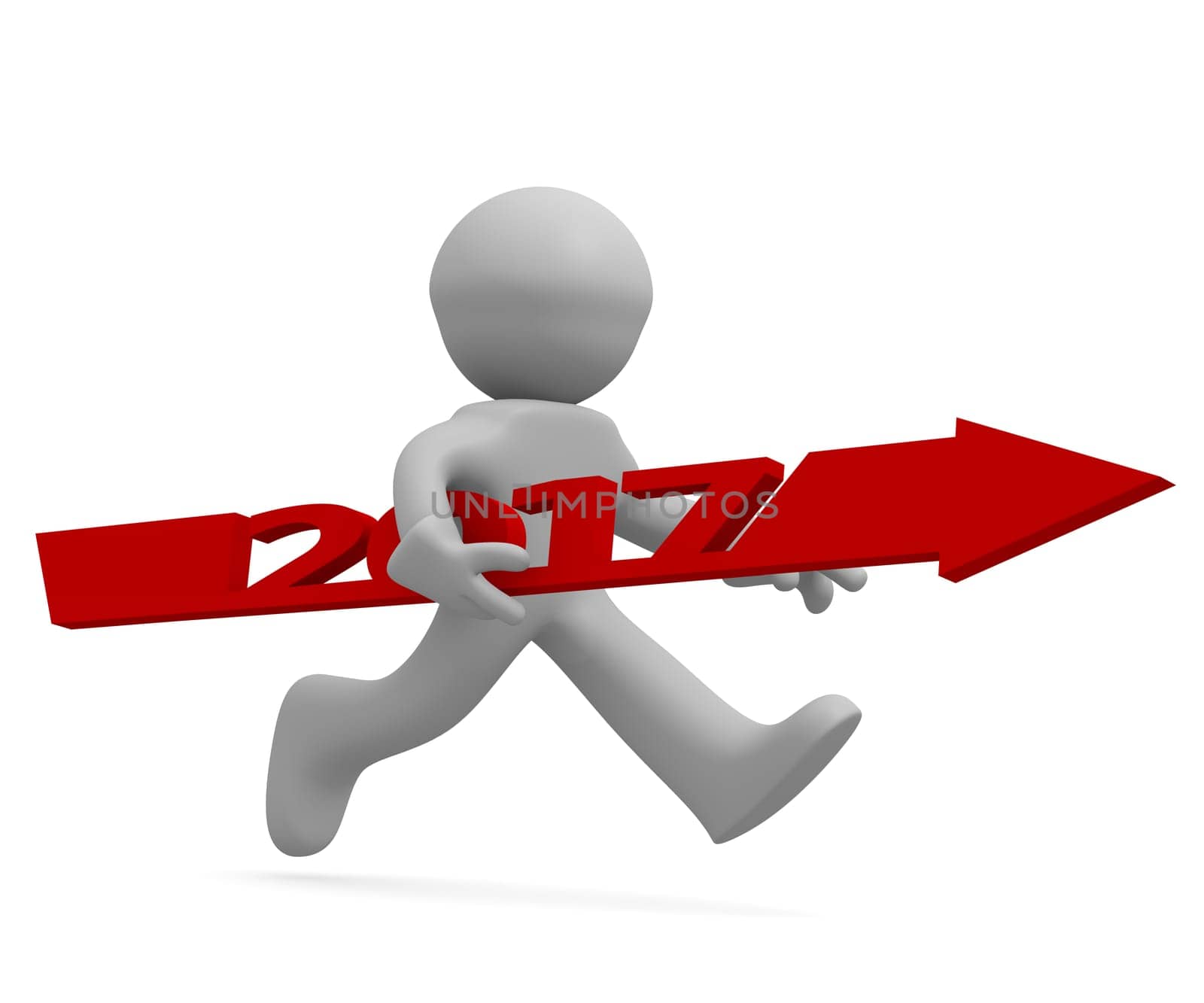 Upswing concept with a character holding a red arrow of 2017, 3d rendering